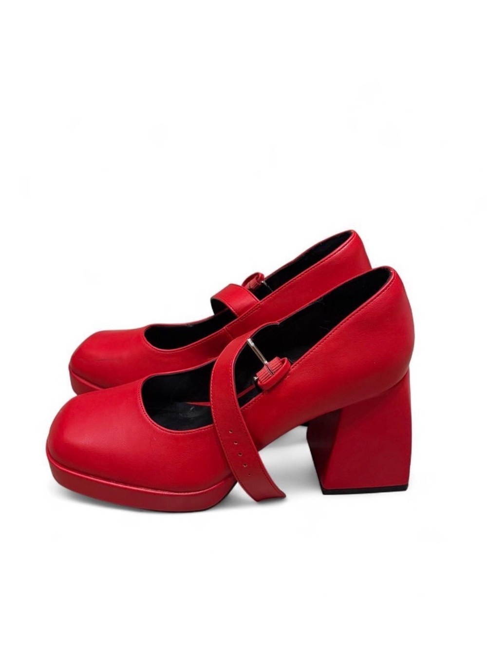 Red Mary Jane Block Heel Pumps